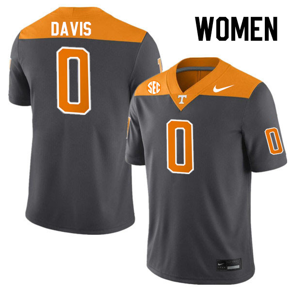 Women #0 Ethan Davis Tennessee Volunteers College Football Jerseys Stitched-Anthracite